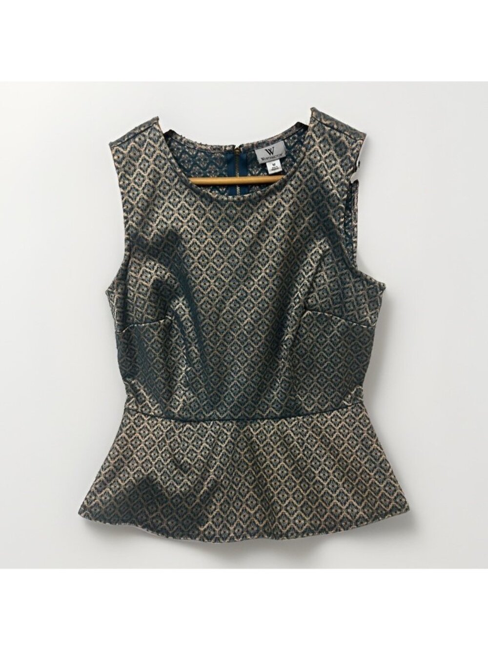 Worthington Womens Stunning Tank Blouse With Back Zip Size M Gold & Teal.    Gg